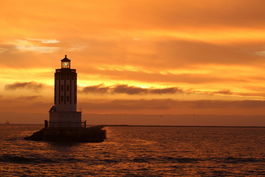 LA lighthouse at sunset