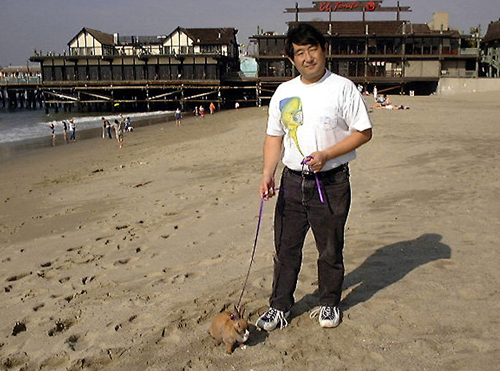 Hugh and Buster the rabbit at the beach