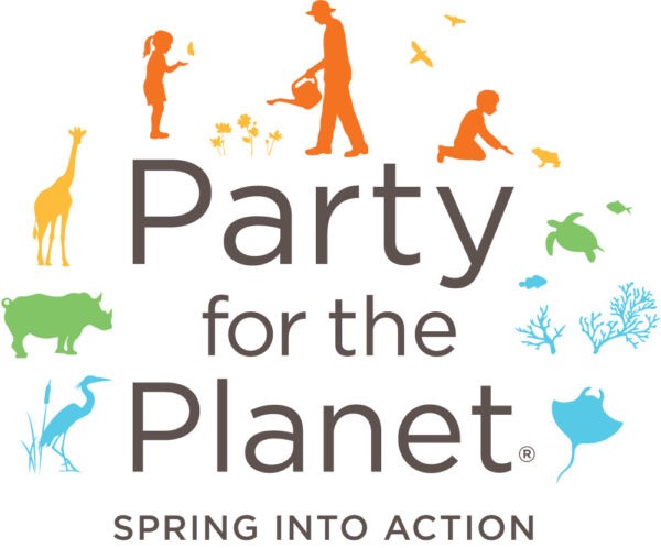 Party for the Planet logo includes multicolored silhouettes of people and animals