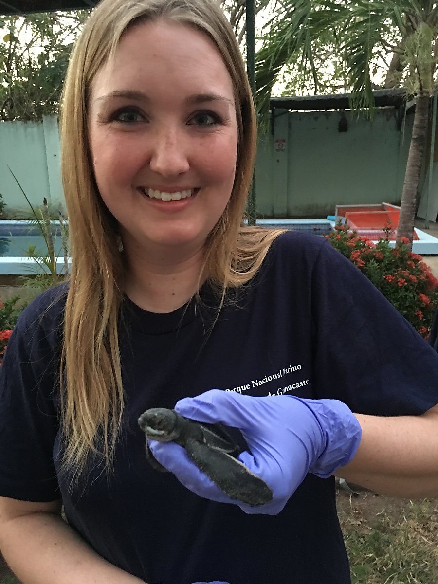 Lauren with leatherback hatchling