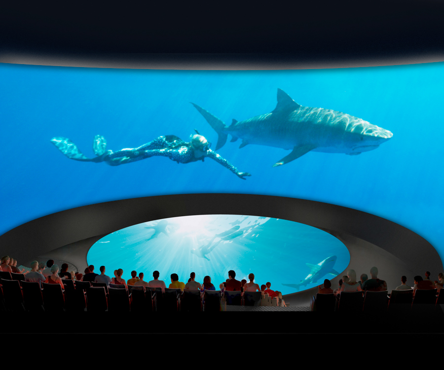 Rendering of theater showing shark and diver