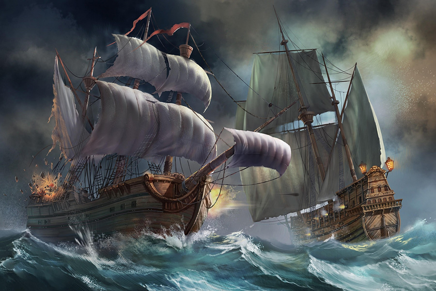 Painting of an ocean battle