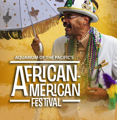 Mardi gras dancer with African American Festival text overlay