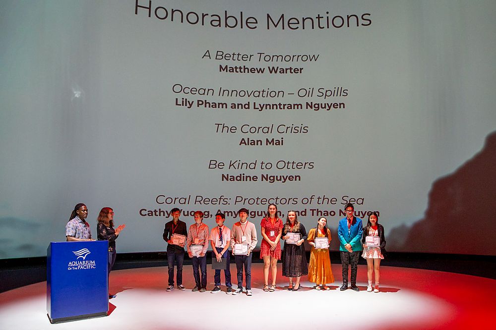 Students in High Tide Student Film festival receiving awards.
