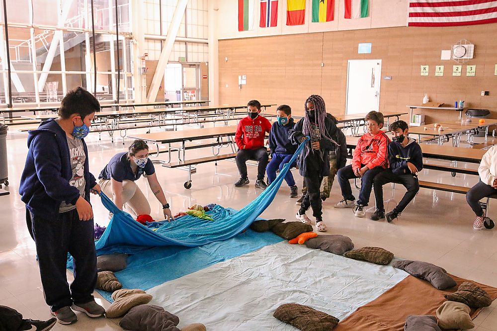 A group of students participating in a Mobile Ocean Classroom activity
