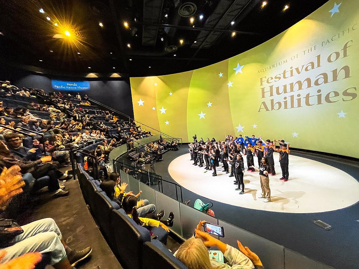Signing choir on stage at Festival of Human abilities in front of a full audience