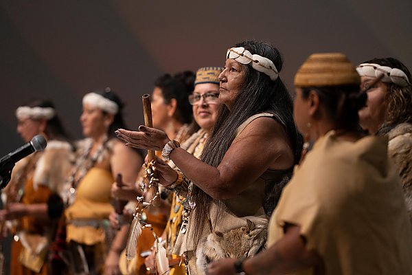 Chumash Family Singers and Storytellers during Aquarium of the Pacific's 20th annual American Indian Festival, Moompetam: Gathering of the Salt Water People