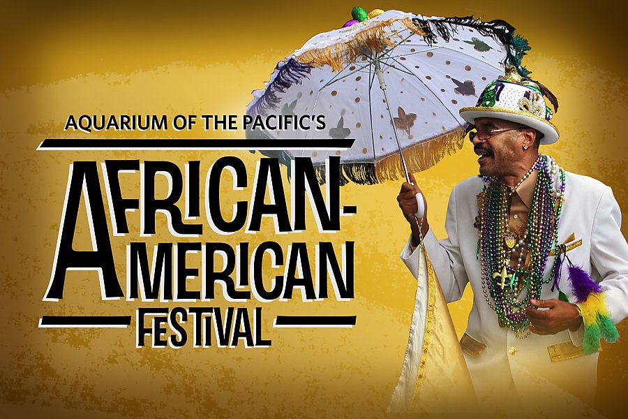 African American Festival logo with Marci Gras dancer holding umbrella