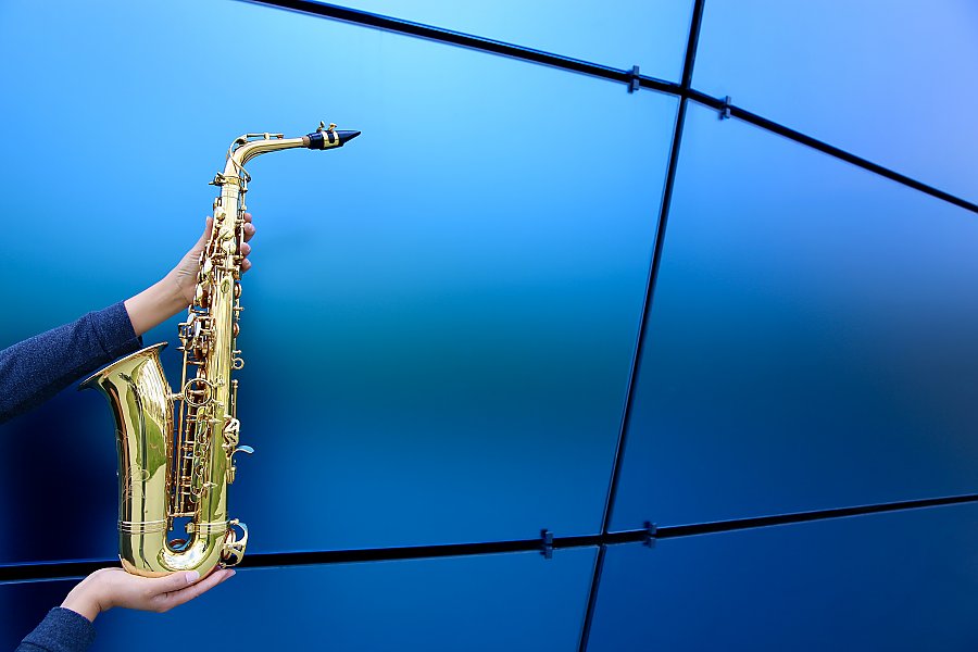 Saxophone in front of Pacific Visions
