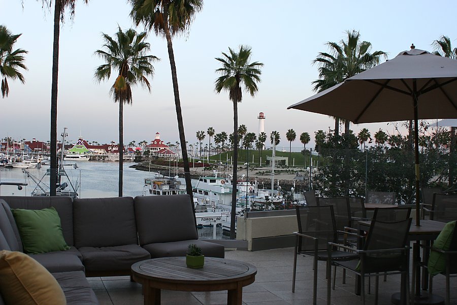 View of Rainbow Harbor from Veranda at dusk