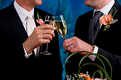 Two men in suits touching glasses - thumbnail