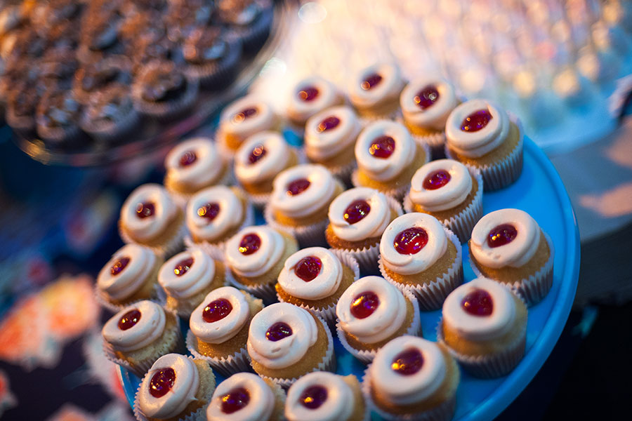 small cupcakes on display stand
