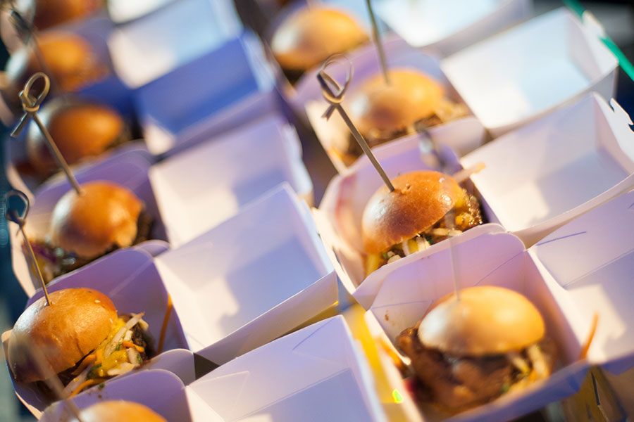 rows of small hamburgers