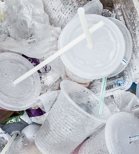 Plastic cups and straws