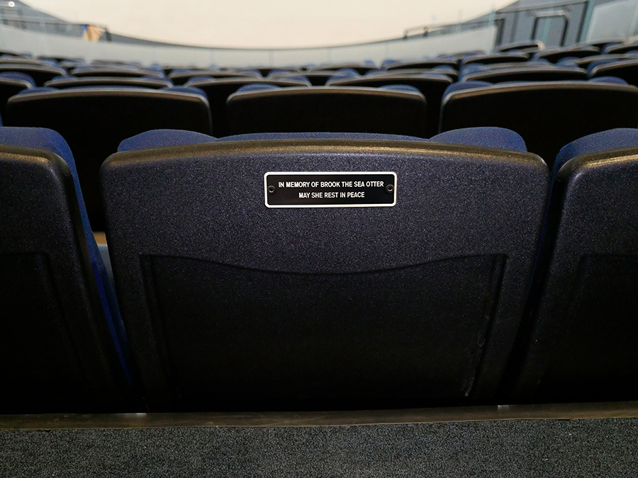 Back of theater seat with plaque