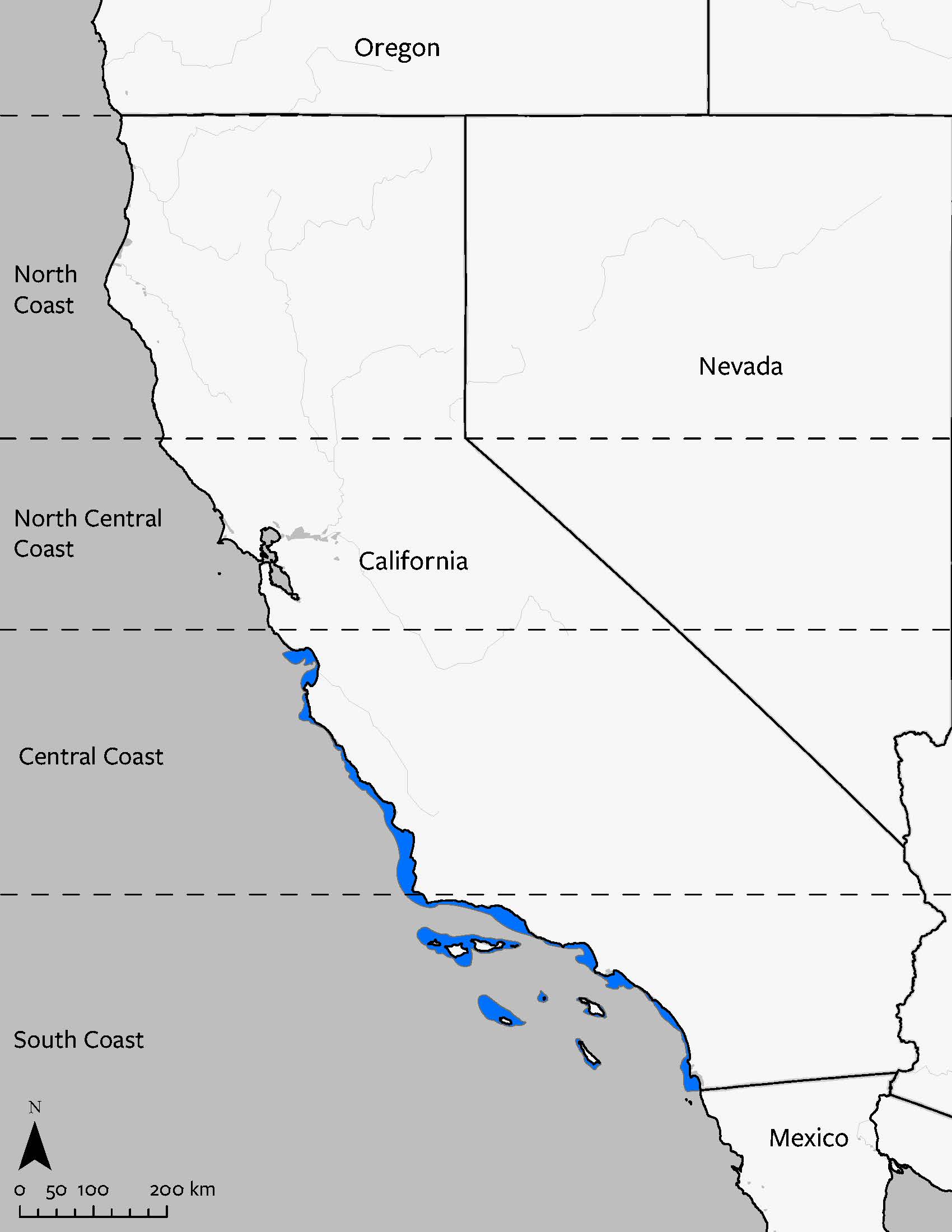 Horn shark's geographic range in California