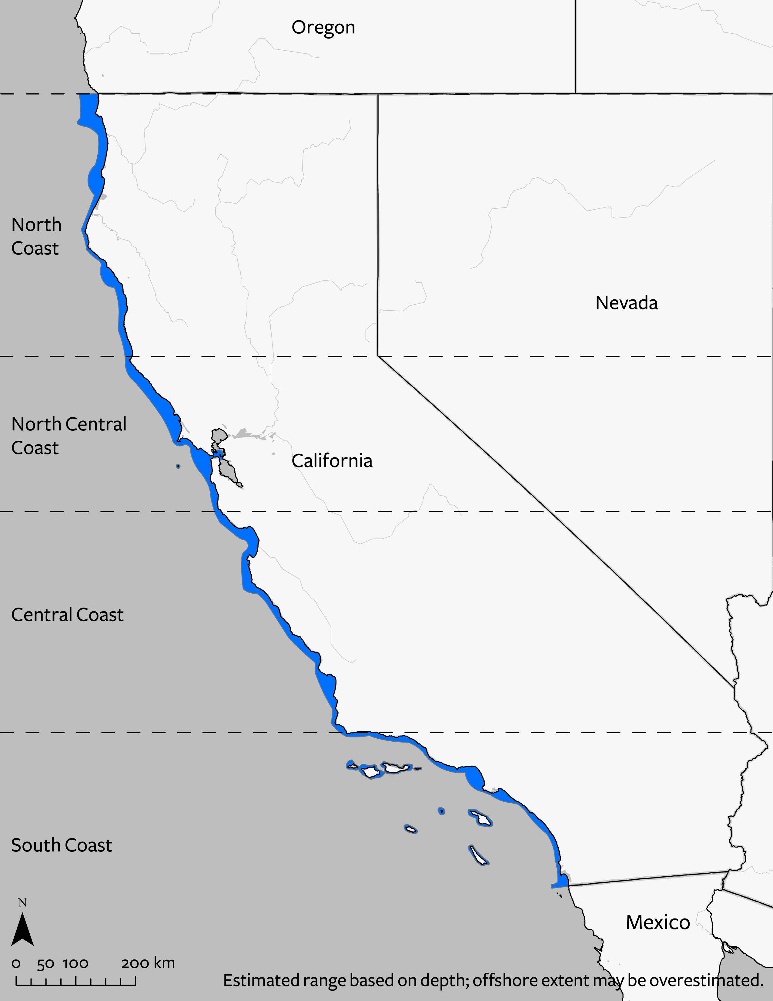 Sheep crab's geographic range in California